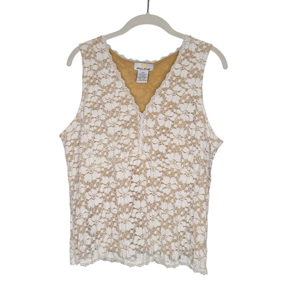 VTG K. Kirkwood Y2K Babydoll Lace Tank Top Women's‎ Size L White Floral Softgirl